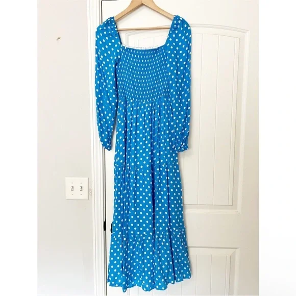 Anthropologie Dolan Laney Smocked Polka Dot Midi Casual Dress Blue size 2X - Picture 6 of 14